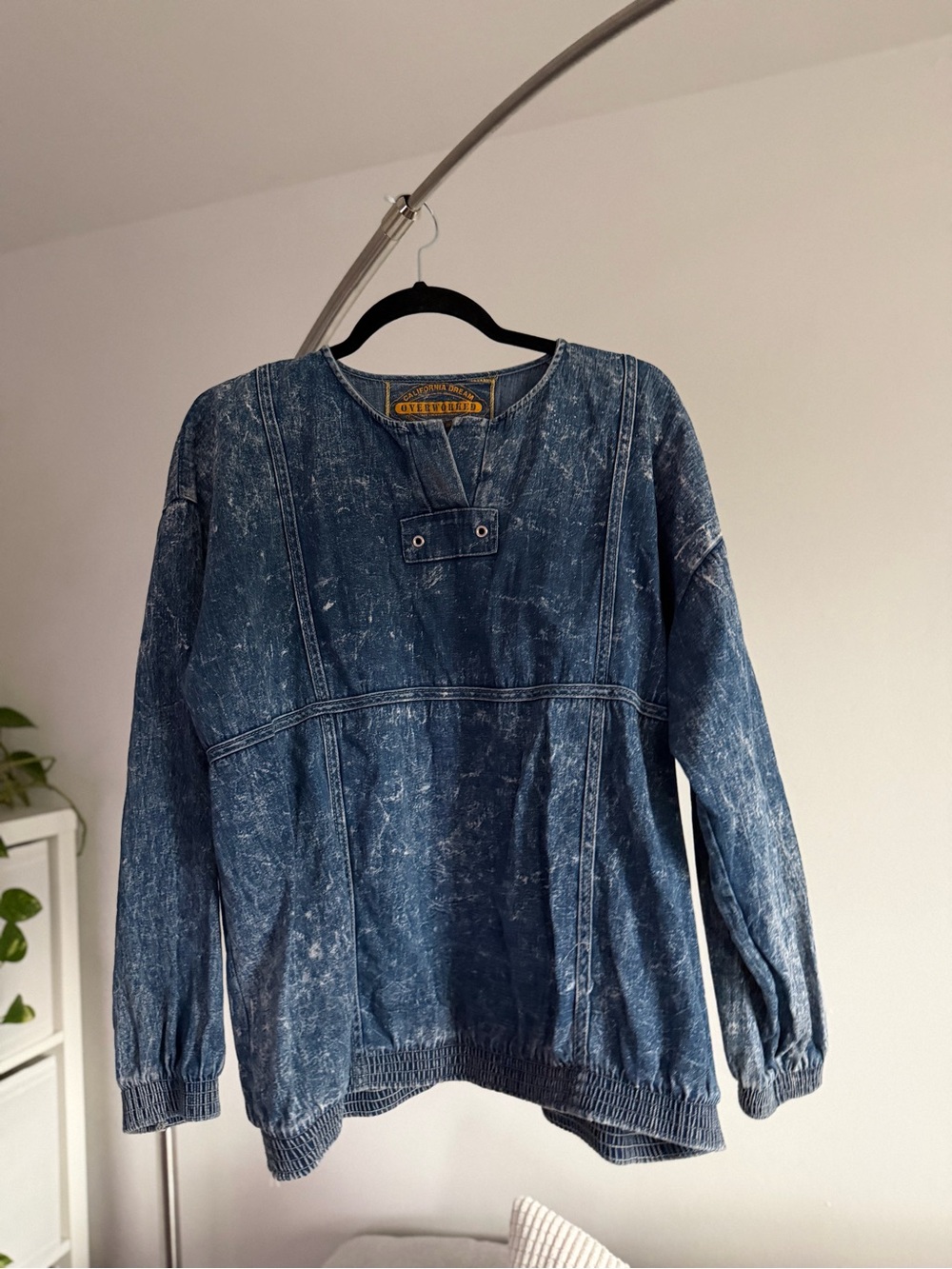 Acid-Wash Vintage Blue Pullover Top